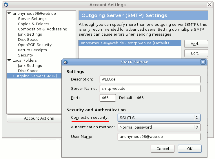 SMTP server configuration